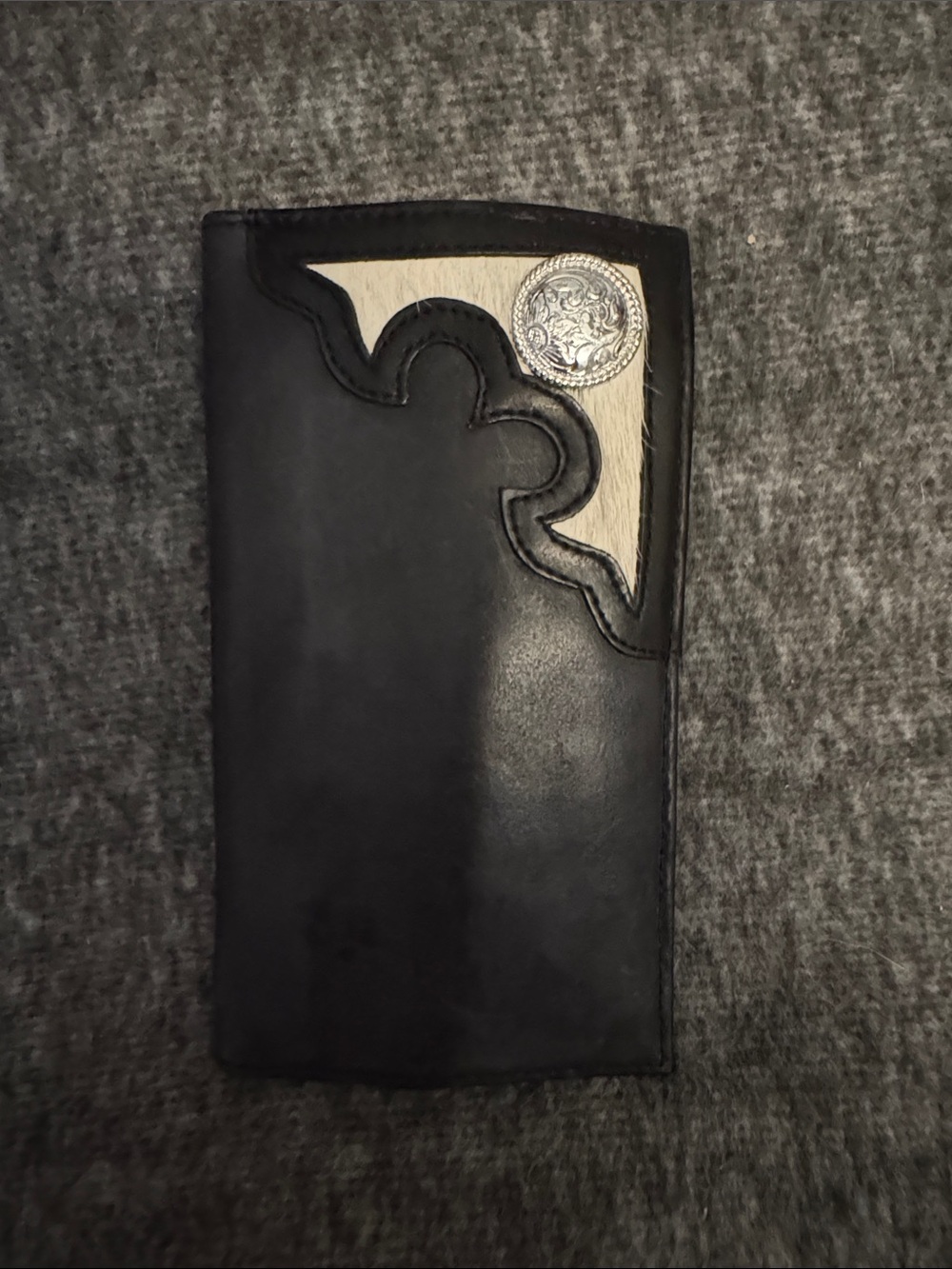 Nocona Black Leather Western Bifold Wallet Cowhide Accent and Silver NWT